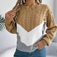 thumbnail image 6 of Riecok Plus Size Sweater for Women Long Sleeves Crewneck Color Block Fall and Winter All-match Casual Fashion Knit Tops Sweaters Khaki M, 6 of 8
