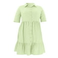thumbnail image 4 of Beach Dresses for Women Fashion Solid Color Lapel Breasted Short Sleeve Shirt Dress Floral Vocation Beach Sundress Green (Size:XL-5XL), 4 of 5