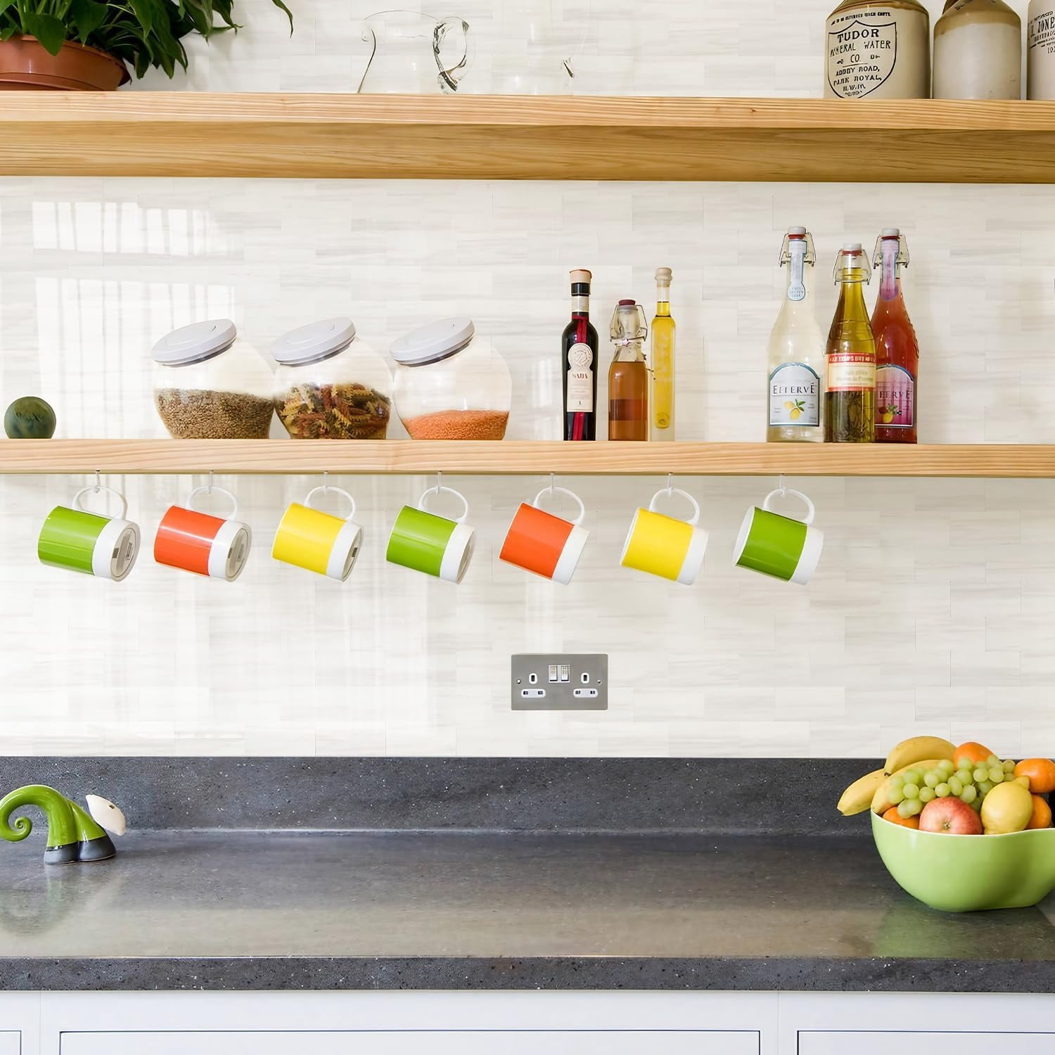10-Sheet Subway Tile Peel and Stick Wall Tiles, Seamless Design Polished Dolomite Kitchen Backsplash, PVC Stick on Tiles for Kitchen, Bathroom, RV, Fireplace