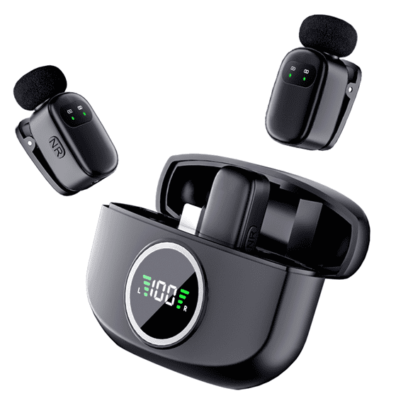 Wireless Lavalier Microphone for iPhone/Android, Lapel Mics with Type-C Plug-Play, Mini Mic with 2.4GHz Noise Cancellation, Charging Case Included, 80ft Range for Stream, Vlog, TikTok and YouTube