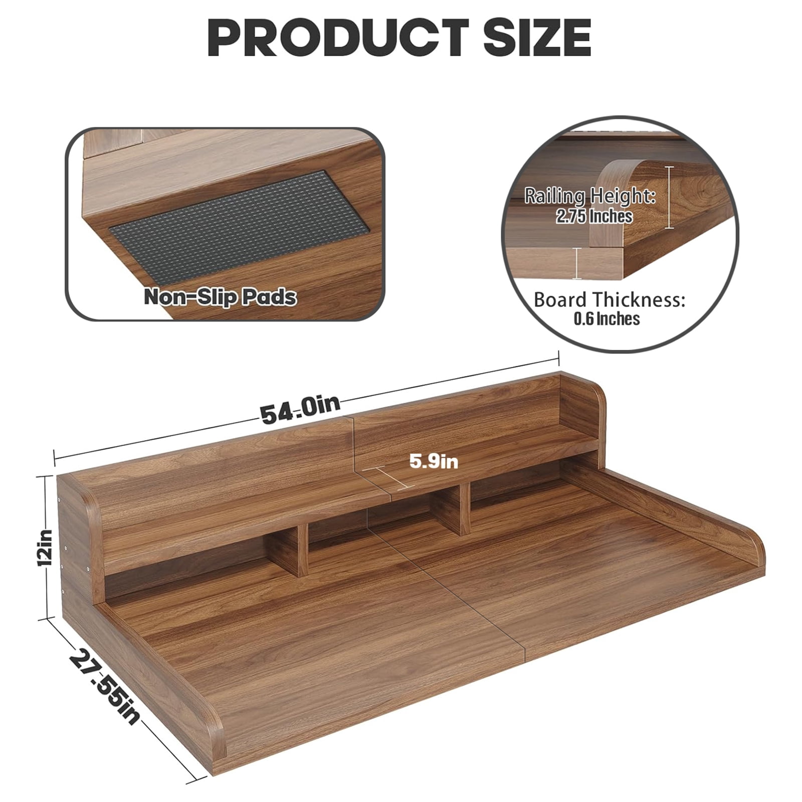 Washer Dryer Countertop with Non-slip Pads, Laundry Wood Shelf Topper with Edge, 54" Width x 27.5" Depth Double Layer Organizer for Washer and Dryer Laundry Hamper Counter Storage Organization (DW)