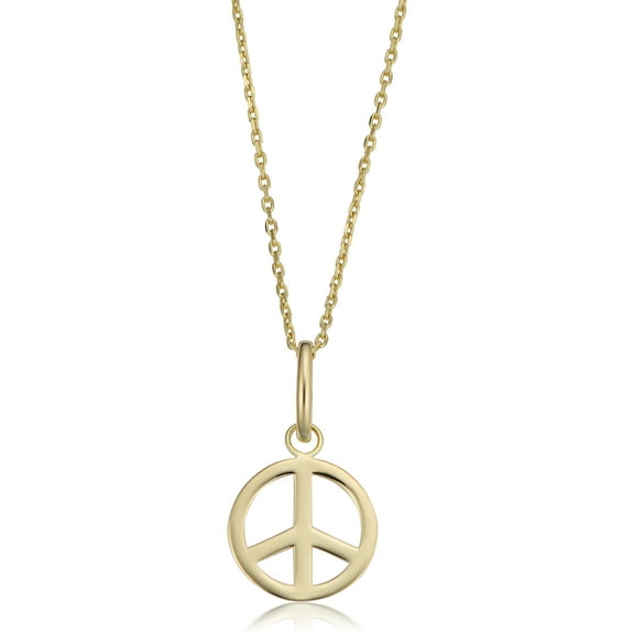 KoolJewelry 14k Yellow Gold Peace Sign Necklace (fits 16" or 18")