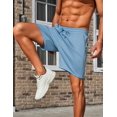 thumbnail image 4 of Pantalones cortos PINSPARK de algodón para hombre, casual, gimnasio, color azul claro, 4 of 6