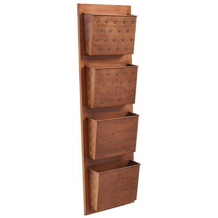 Linon Four Slot Metal Fleur-de-lis Wall Mounted Mailbox in Distressed Copper