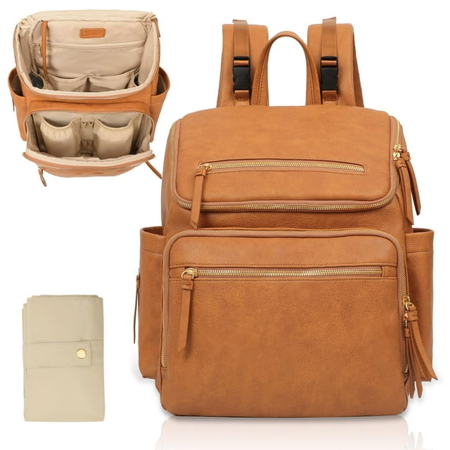 Mochila Omanmoli de piel grande para pañales con bolsas y almohadilla