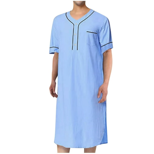 Camisas de Manga Larga de los Hombres, Cuello en V de Verano de Color Sólido Bolsillo Musulmán Roba Blusas Conjuntos para el Uso Casual Y Diario