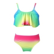 iEFiEL 2PCS Girls Tankini Adjustable Spaghetti Shoulder Straps Swimwear Swimsuit Bathing Suit Set Ruffled Tops with Bottoms