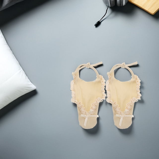 EXHUMKY 2Pares Calcetas Bordadas Beige Con Detalle De Encaje Y Ruffle Para Eventos Y Uso Casual