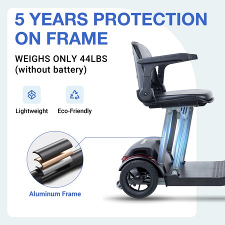 ScootNGo 44lbs Lightweight Foldable Mobility Scooter for Seniors & Adults - Airline Approved, Lithium Battery, USB & Storage Bag