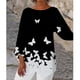 thumbnail image 2 of Blusa tipo túnica de manga 3/4 para mujer, informal, con dobladillo irregular, cuello redondo, estampado de moda, tipo 3 M, 2 of 5