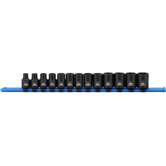CASOMAN 13PCS 3/8"Drive Magnetic Socket Set, Shallow, 6-Point, Metric, 7mm to 19mm, CR-MO