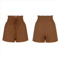 thumbnail image 3 of Pantalones Cortos de para Mujer, de Cintura Alta, con Pierna , Cómodos y Elásticos para Playa y Verano. Color Café S, 3 of 6