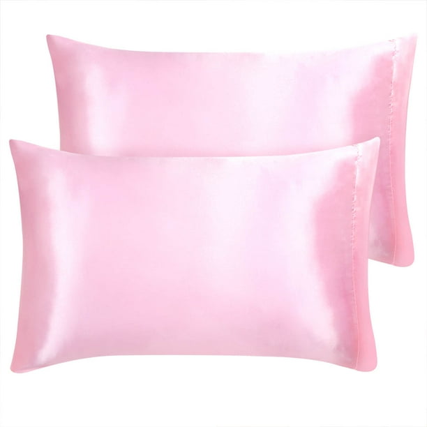 Unique Bargains 2Pack Satin Pillowcases Pillow Covers Pink Standard