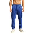 thumbnail image 2 of Men's Casual Solid Color Cargo Pants, Loose Fit Elastic Drawstring Waist Athletic Workout Trousers with Multi Side Flap Pockets Blue 3XL, 2 of 6