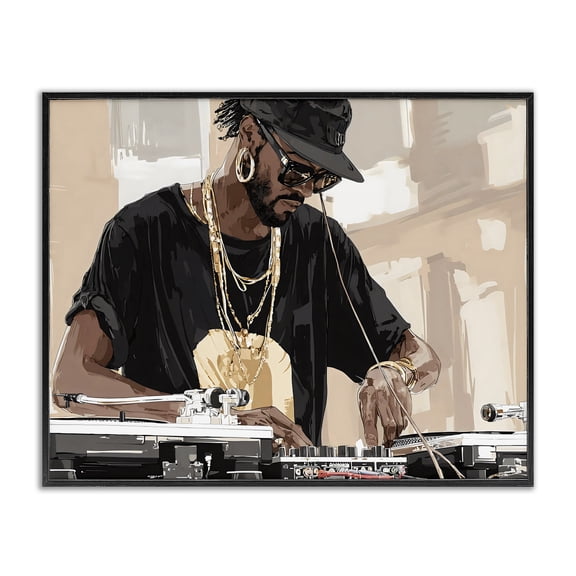 Stupell Industries Contemporary Timeless DJ with Urban Rhythm Black Framed Giclee Art, 14 x 11, by Franklyn Gregory