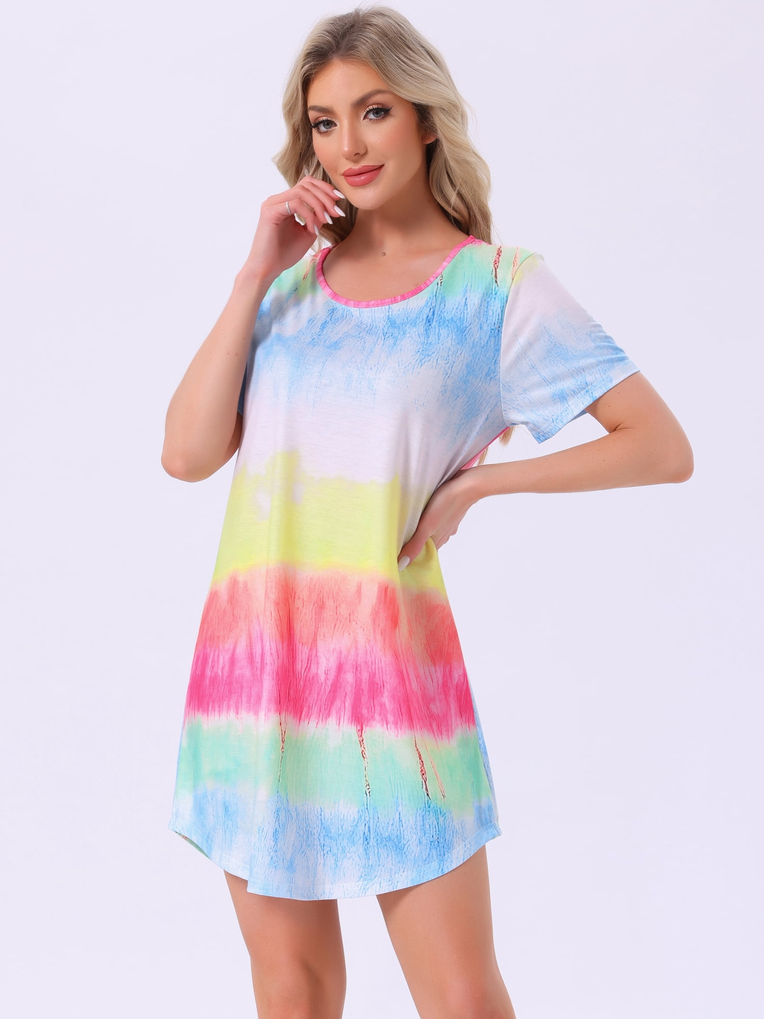 DARING DIVA Women's Colorful Striped Short Sleeve Nightgown S Rainbows