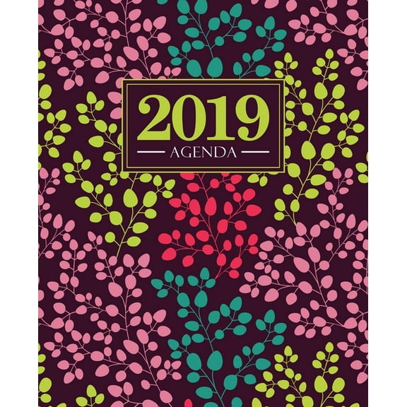 Agenda 2019: 19x23cm: Agenda 2019 semainier: Motif floral tendance, jaune, rose, bleu canard et corail 5678 (Paperback)