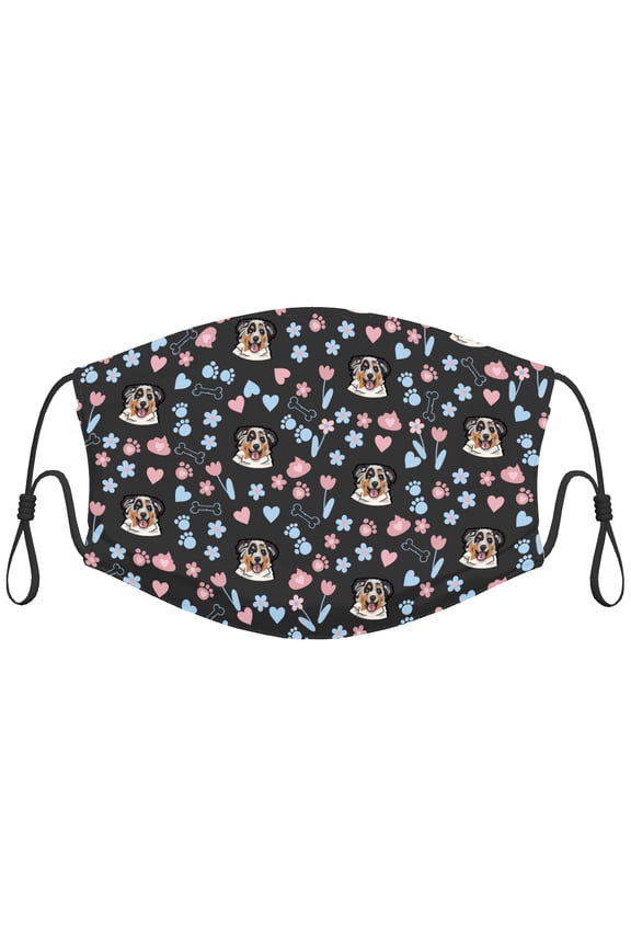 Cute Australian Shepherd Dog Graphic Printed Cloth Face Masks Reusable Washable Adjustable for Adults (10 PCS)