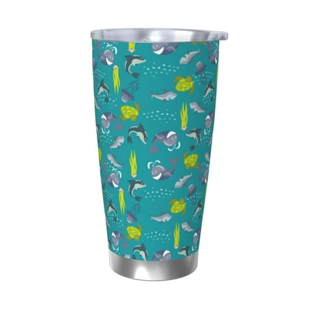 

KLL Cute Shark Turtle Print 40oz Stainless Steel Insulated Car Cup with Spillproof Lid - Keep Your Drink Hot or Cold on the Go-Without Straw