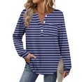 thumbnail image 7 of Womens Long Sleeve T-Shirts Long Sleeve Chest Pocket Button Henley Neck Striped Graphic Tunic Tops Loose Casual Tees (L, Dark Blue), 7 of 7