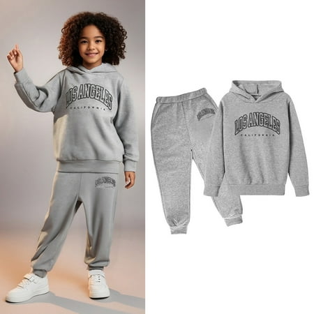 Teen Girls Boys Sweatsuit Set 2PC Long Sleeve Letter Pattern Soft Hoodie and Sweatpants Warm Fall Winter Clothes Little Boy Clothes 12-13 Years
