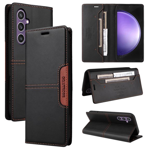 For Samsung Galaxy S24 Flip Wallet Case,[RFID Blocking]PU Leather Magnetic Folio Cover,With Card Slots,Flip Folding Kickstand,Shockproof TPU Anti-fall Rugged Phone Case Cover,Black