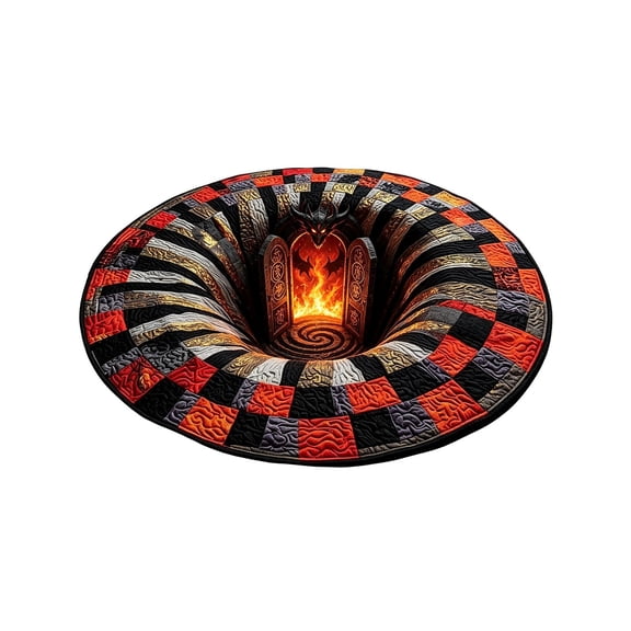 3D Halloween Rug 24'' Abyss Quilted Round Mat, Halloween Quilted Round Rug 3D Illusion