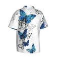 thumbnail image 2 of Balery Blue Flying Butterflies Print Men's Hawaiian Shirts Short Sleeve Beach Shirt Relaxed Fit Vacation Button Down Shirts-3X-Large, 2 of 9