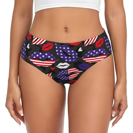 Womens Underwear - USA Flag Print lips No Show Seamless Underwear for Women  Soft Stretch Womens Panties  Hipster Ladies Panties Bikini Underwear Briefs