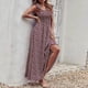 thumbnail image 4 of Moda Mujer Vestidos Cuello cuadrado Verano Impresión Casual Sin mangas Vacaciones Playa Vestido largo Fridja  hjkh3009, 4 of 6