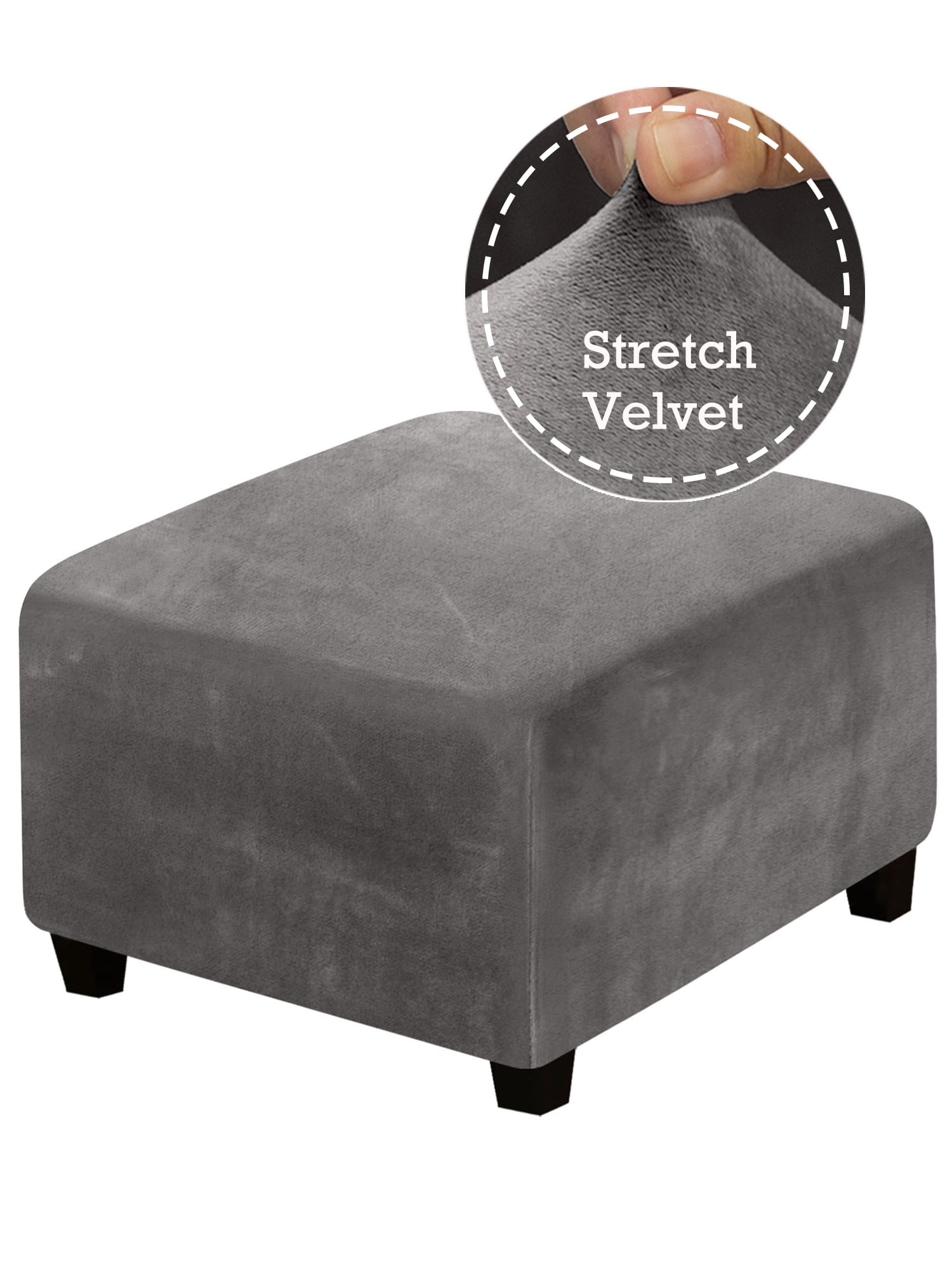 KBOOK Ottoman Cover Square Ottoman Slipcover Stretch Velvet Footrest
