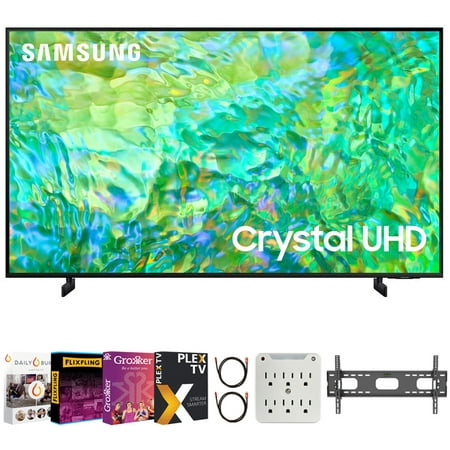 Samsung UN43CU8000 43 inch Crystal UHD 4K Smart TV Bundle with Premiere Movies Streaming + 37-100 Inch TV Wall Mount + 6-Outlet Surge Adapter + 2X 6FT 4K HDMI 2.0 Cable (2023 Model)