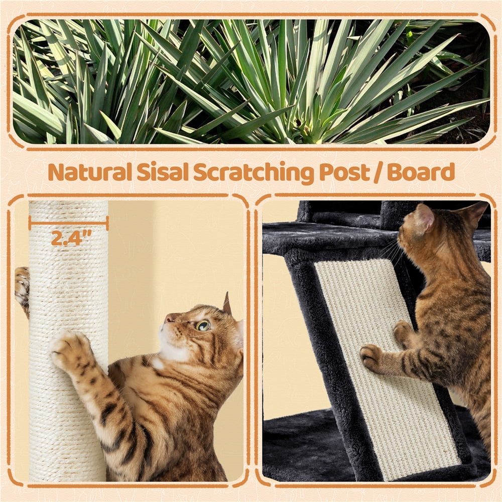 Yaheetech 57.5" Cat Tree Tower Cat Tree with 2 Condos, Scratching Posts, Ramp,Black
