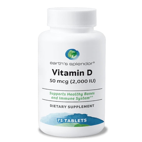 Earth's Splendor Vitamin D 2,000 IU - Immune Support & Strong Bones - 75 Count