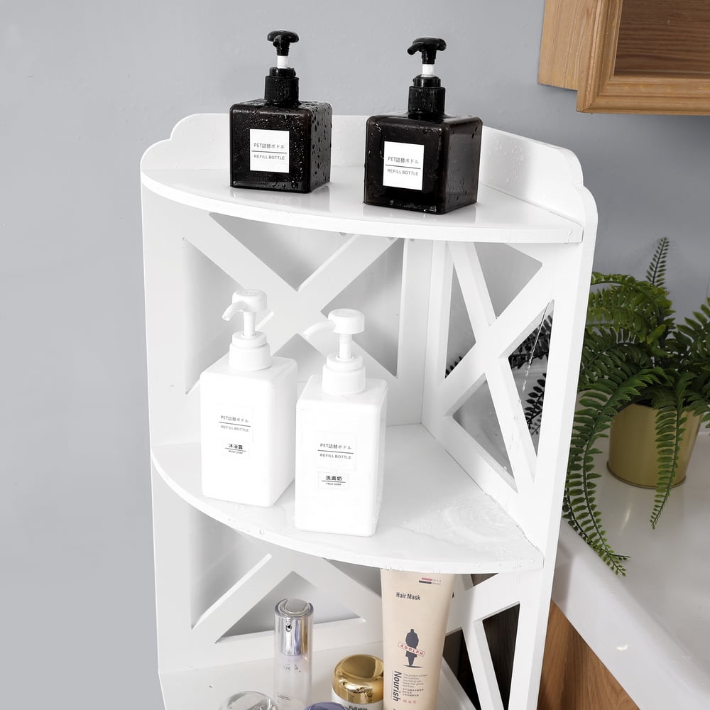 Kepooman Bathroom PVC Corner Floor Cabinet Storage Organizer with Single Doors & Shelves, White Kepooman Bathroom PVC Corner Floor Cabinet Storage Organizer with Single Doors & Shelves, White