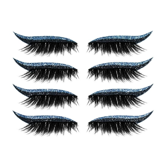 Happydeer 4 Pairs False Eyelashes Reusable 2 in 1 Eyelash Artificial Fiber Instant Winged Outline Glitter Eyeliner Stickers for Women