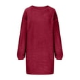 thumbnail image 3 of Lovskoo Women's Fuzzy Fleece Dress Long Sleeve Oversized Baggy Loose Pullover Solid Color Tunic Mini Sweater Dress 2025 Trendy Spring Fall Outfits C-Red, 3 of 6