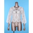 thumbnail image 4 of inlzdz Women's Sequined Wedding Evening Cape Vintage Disco 1920s Shawl Bolero Cardigan Shrug Flapper Cover up White One Size, 4 of 9