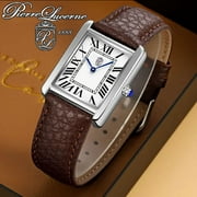Pierre Lucerne 1888 Must Tank Style Swiss Inspired Classic Mens Watch Brown Band