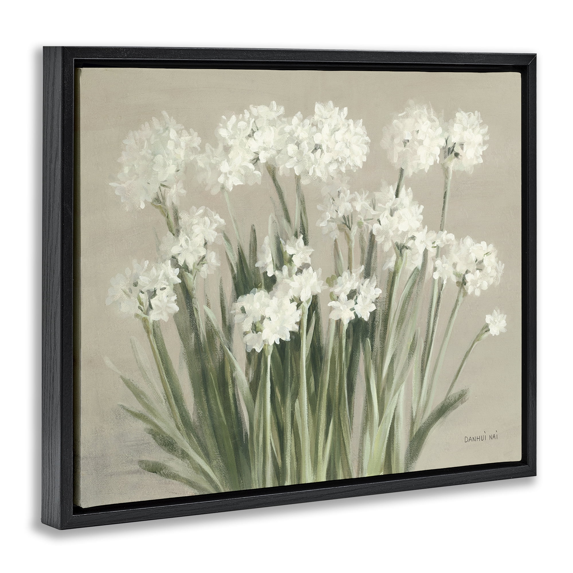 Stupell Industries Snowy Floral Paperwhites Botanical & Floral Painting Black Floater Framed Art Print Wall Art, 21 x 17