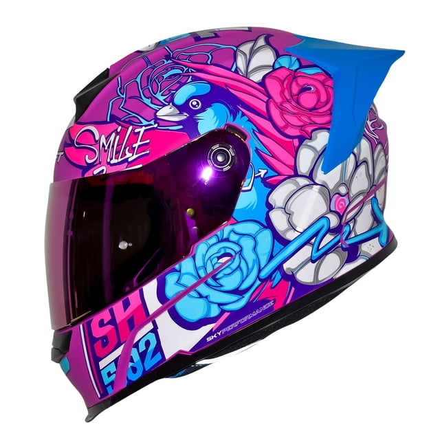Casco para motociclista talla L integral flower mate navy blue fuchsia Shaft rosa
