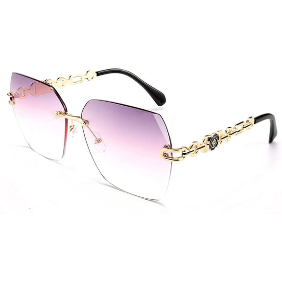 FEISEDY Classic Rimless Sunglasses Women Metal Frame Diamond Cutting Lens Sun Glasses B2567