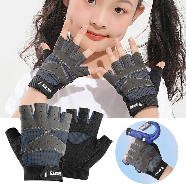 Durable Unisex Children Half Finger Sports Gloves For Winter Skating Cycling Gym Workouts Breathable Protective Gear