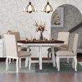 thumbnail image 1 of HORIZON 5-Piece Farmhouse Dining Table Set, Wood Round Extendable Dining Table and 4 Upholstered Dining Chairs for Dining Room and Living Room (Off White+Walnut+Beige), 1 of 14