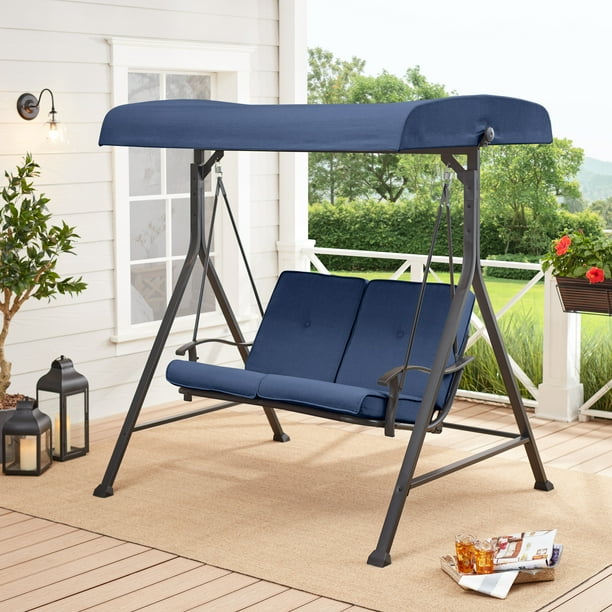 Mainstays Belden Park 2Person Outdoor Patio Swing with Canopy, Blue