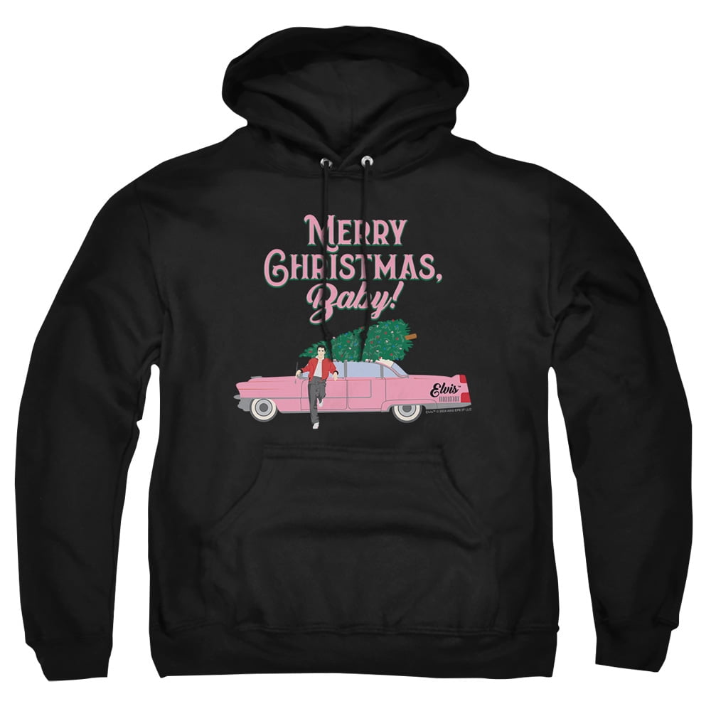 Elvis Merry Christmas Baby Adult Pull-Over Hoodie, Black, Small