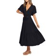 thumbnail image 2 of Bnwani Maxi Dresses for Women,Womens Summer Dresses,V-Neck,Drawstring,Short Sleeve,Flare,Black,2XL, 2 of 9
