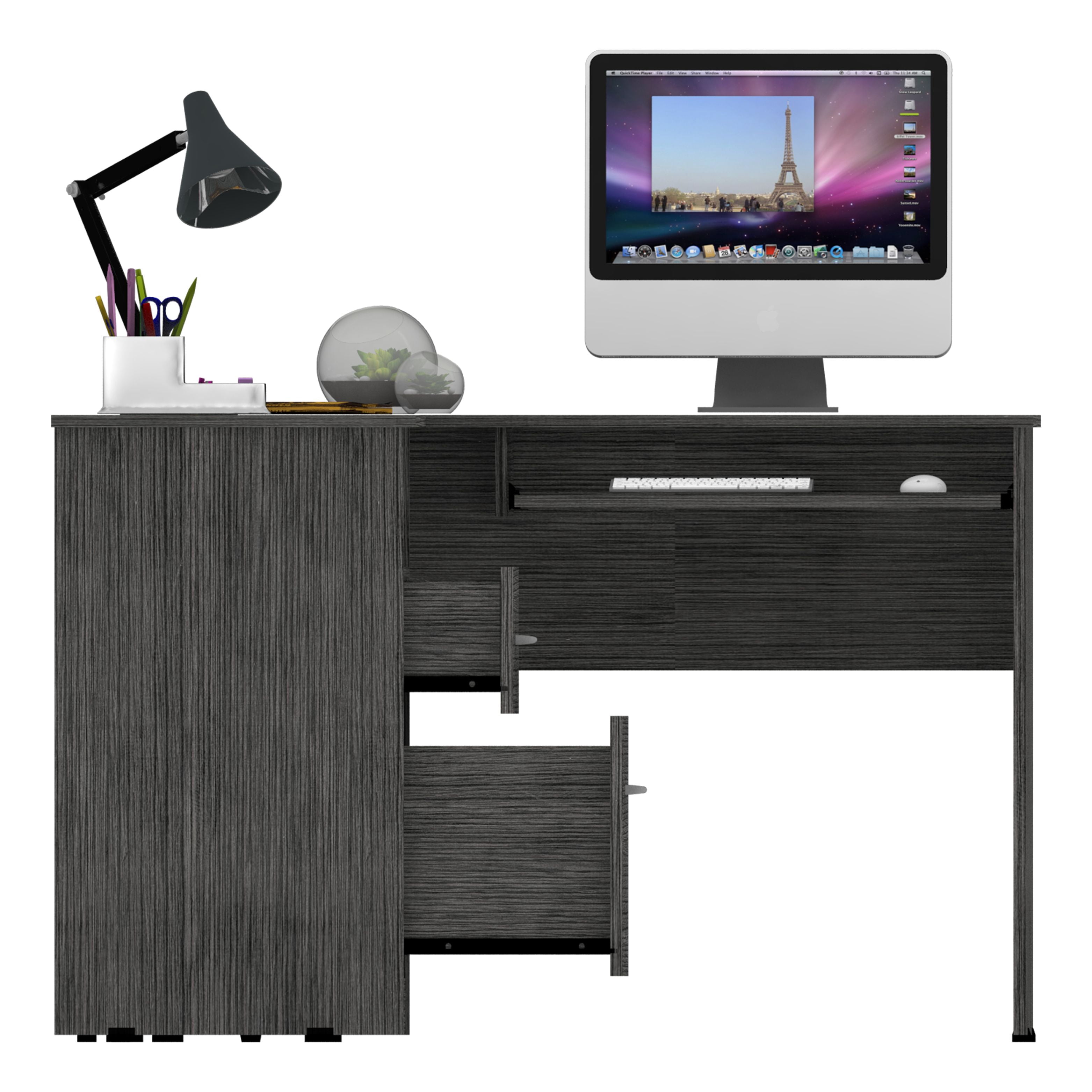 Asteroutdoor Raleigh L-Shaped Desk with Two Drawers, Shelf, and CPU Storage