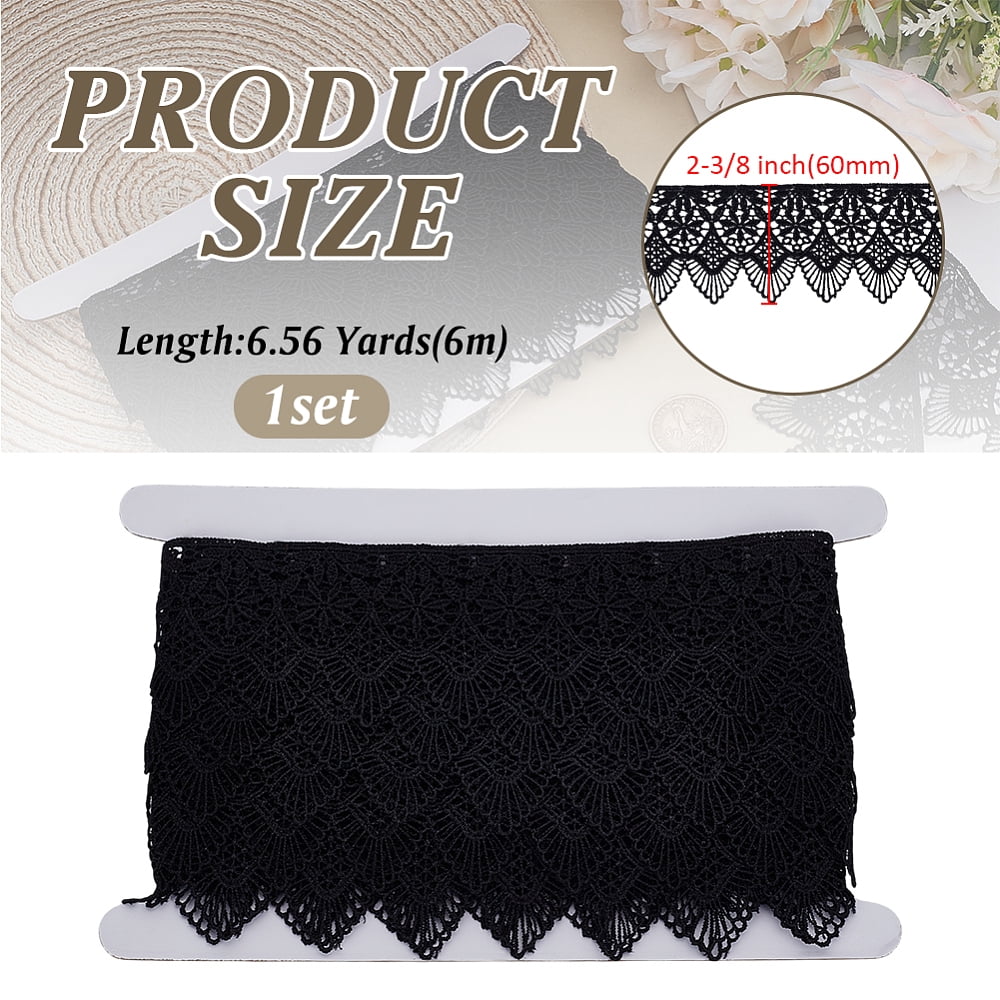 1Pc Polyester Lace Wavy Flower Ribbons for Cloth DIY Making Decor 1Pc Cardboard Display Card Black 2-3/8 inch(60mm) 6.56 Yards(6m)/Set