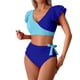 thumbnail image 5 of Conjunto de Trajes de Baño de Color Sólido de las Mujeres, una Pieza Conservadora con Bloqueo de Color, Ruffle Y División Lateral para la Playa Y la Piscina, Desgaste de Verano Modesto, 5 of 9
